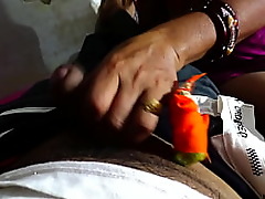 Indian auntie gets a handjob from her brother